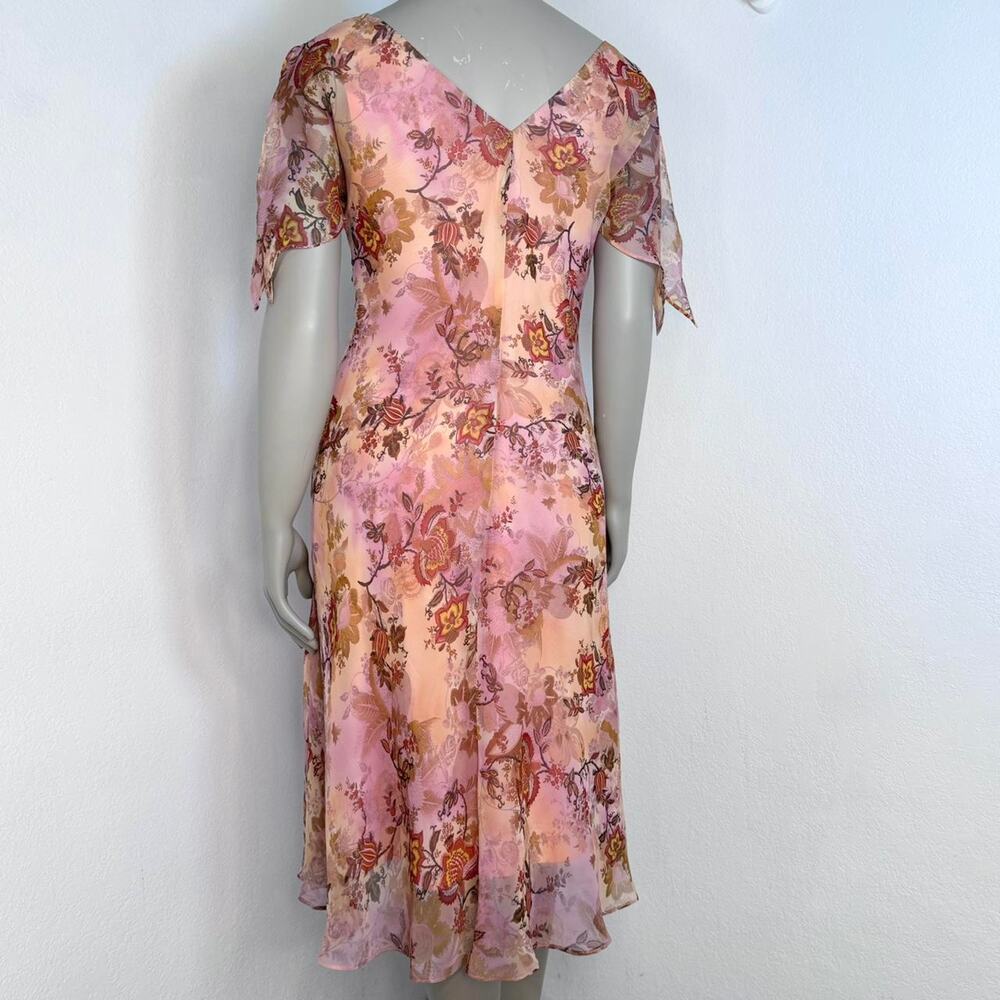 Y2K Fairycore Midi Dress Floral Chiffon Size 16 Wedding Guest Garden Party - Picture 4 of 9